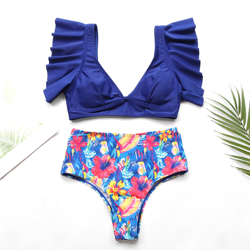 F4809-3 Black Summer Days Floral High-Waist Swimsuit Set